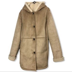 Land’s End Suede Shearling Penny Lane Hooded Coat